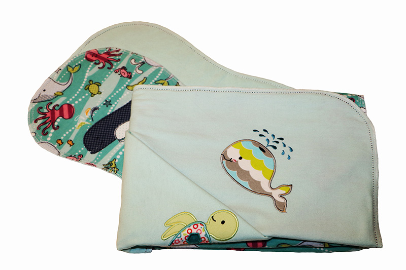Whales and Sea Friends Hemstitched Baby Blanket w/2 Burp Cloths Kit